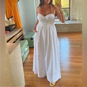 STAUD Landry Smocked Maxi Dress in White